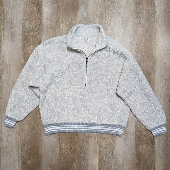 American Eagle Outfitters White Sherpa Half Zip Sweater - Picture 10 of 13